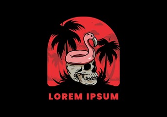 Flamingo lifebuoy is on top of the skull illustration