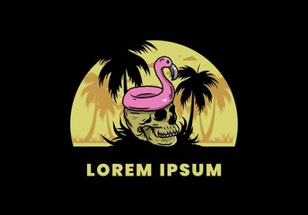 Flamingo lifebuoy is on top of the skull illustration
