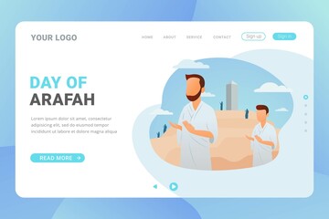 Hajj and umrah landing page template for travel service business website and mobile web with flat design concept vector illustration
