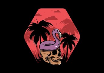 Flamingo lifebuoy is on top of the skull illustration