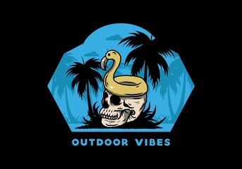 Flamingo lifebuoy is on top of the skull illustration
