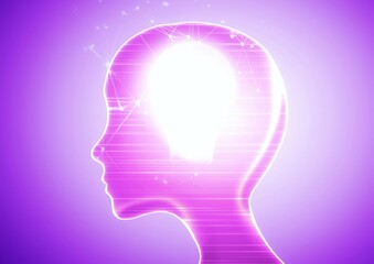 アイディアの概念で人の横顔と電球のイラスト