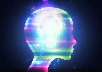 アイディアの概念で人の横顔と電球のイラスト