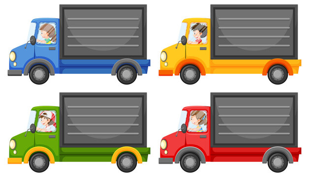 Delivery trucks in cartoon style