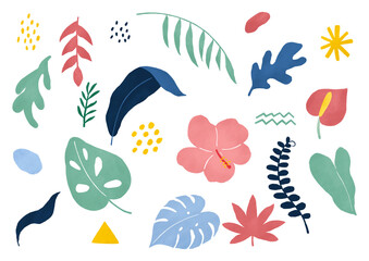 Fototapeta na wymiar Set of tropical plants doodle illustration.