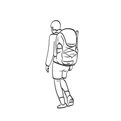 rear view of male backpacker walking illustration vector hand drawn isolated on white background line art.