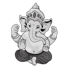 indian Ganesh Puja linear style icon black and white. Hand Drawn Sketch Vector illustration.