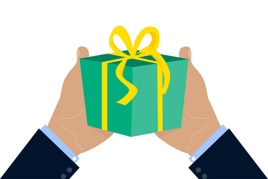 Holiday, birthdayGift box. Gift hands illustration. Vector illustration. Stock image.