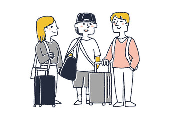 荷物を沢山持って旅行に向かう人々　複数人で行く楽しい旅の思い出