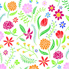 Colorful seamless hand drawn floral pattern