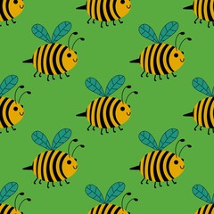 Kids seamless bee pattern for fabrics and packaging and gifts and cards and linens and wrapping paper