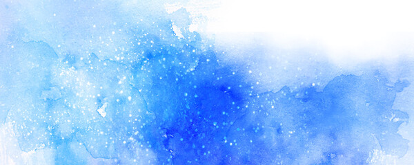 コピースペースのある爽やかな青色の星空をイメージした水彩背景　背景イラスト　テクスチャ素材 