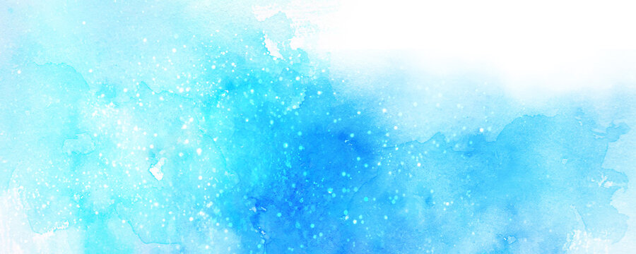 コピースペースのある爽やかな水色と青色の星空をイメージした水彩背景　背景イラスト　テクスチャ素材 