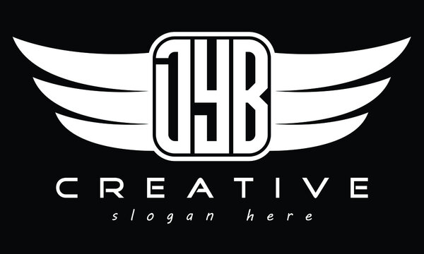 DYB Three letter Wing minimal typography font Monogram emblems flying logo Design. Vector template