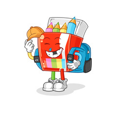 colored pencils goes to school vector. cartoon character