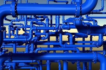 Blue metal gas pipe. 3D illustration