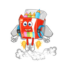 colored pencils with jetpack mascot. cartoon vector