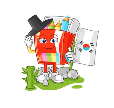 colored pencils korean character. cartoon mascot vector