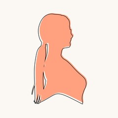 Woman side view. Elegant silhouette of a female torso. Thin line style