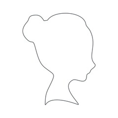 Young woman face side view. Elegant silhouette of a girl head. Short hair. Thin line style icon