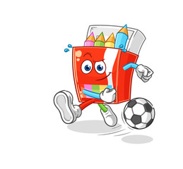 colored pencils kicking the ball cartoon. cartoon mascot vector