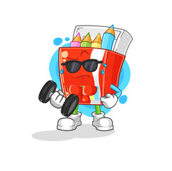 colored pencils lifting dumbbell vector. cartoon character