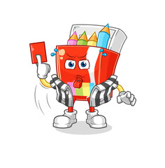 colored pencils referee with red card illustration. character vector