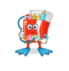 colored pencils diver cartoon. cartoon mascot vector