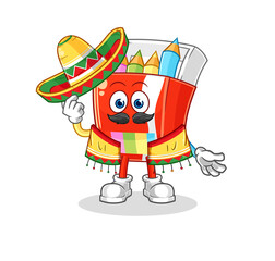 colored pencils Mexican culture and flag. cartoon mascot vector