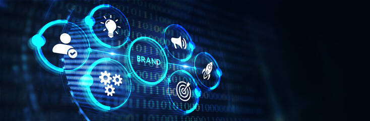 Brand development marketing strategy concept. Business, technology, internet and networking concept 3d illustration - obrazy, fototapety, plakaty