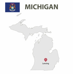 Map and American flag. Michigan, USA.