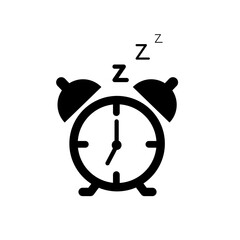 Simple lineart clock icon with arrows at night sleeping time. Bedtime symbol in line art style. Pictogram for web interface design. Linear flat vector illustration isolated on white background