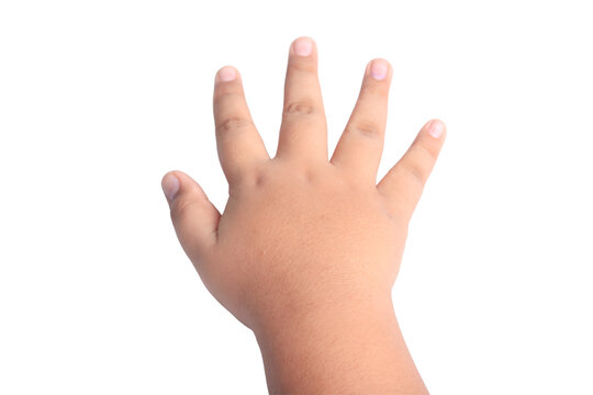 Asian fat boy's hand on white background