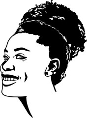 Black girl with the messy bun smiles
