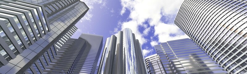 Fototapeta na wymiar Skyscrapers, high-rise buildings from below against the background of the sky, cityscape, panorama of skyscrapers, 3D rendering