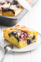 Homemade sponge cake with fruit. Sweet fruity pie.