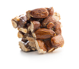 Sweet mini almond bars isolated on white background.