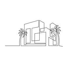 Continuous one line drawing Modern house logo vector isolated white background