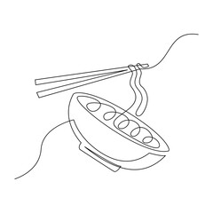 One continuous line drawing Japanese spicy noodles logo emblem Fast food cafe shop logotype template concept Modern single line draw design vector illustration