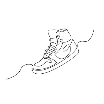 recommend clip art: Vector illustration of sneakers sports shoes in a continuous one line isolated white background
