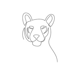 Tiger in one line drawing style. Abstract tiger wild animal contour outline background in black and white Vector illustration