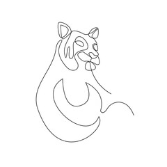 Tiger in one line drawing style. Abstract tiger wild animal contour outline background in black and white Vector illustration