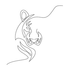 Tiger in one line drawing style. Abstract tiger wild animal contour outline background in black and white Vector illustration