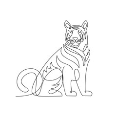 Tiger in one line drawing style. Abstract tiger wild animal contour outline background in black and white Vector illustration