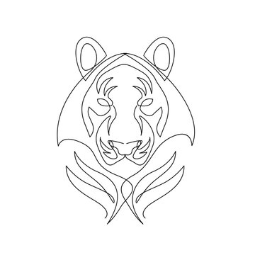 Tiger in one line drawing style. Abstract tiger wild animal contour outline background in black and white Vector illustration