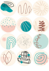 Highlights Covers. Minimalistic set of abstract patterns in a pastel palette. background image in a circle on a white background isolated.
