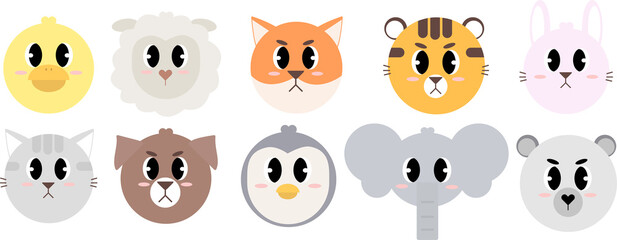 Cute Animal Vector Set Cute and friendly wild life with ducks, sheep, foxes, tigers, rabbits, cats, dogs, penguins, elephants and white bears. Cute funny animals and hand drawn collection of many char