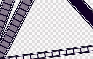 Old frame cinematic in retro style on transparent background. Vintage cinema movie strip vector illustration. Film border cinema design element