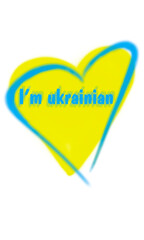 yellow heart with a blue outline and the inscription inside I am Ukrainian