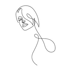 Woman Face Modern Continuous One Line Drawing. Female Art Print Line Drawing Sketch Illustration. Woman Face Modern Print. Minimalist Female Contour Art Design. Vector EPS 10.